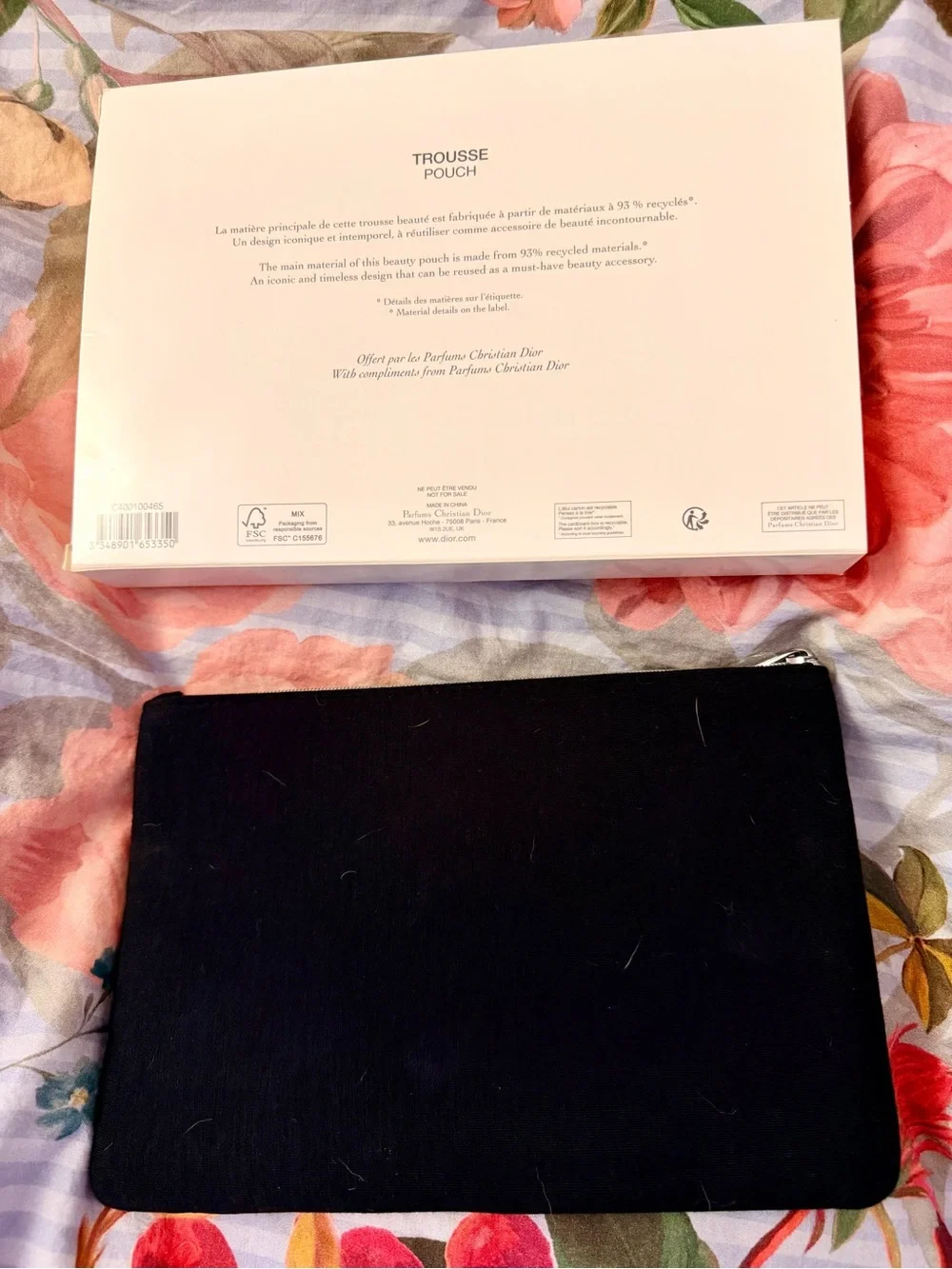 NWT Dior Black Velvet Zip Pouch Embroidered CD and Original Box